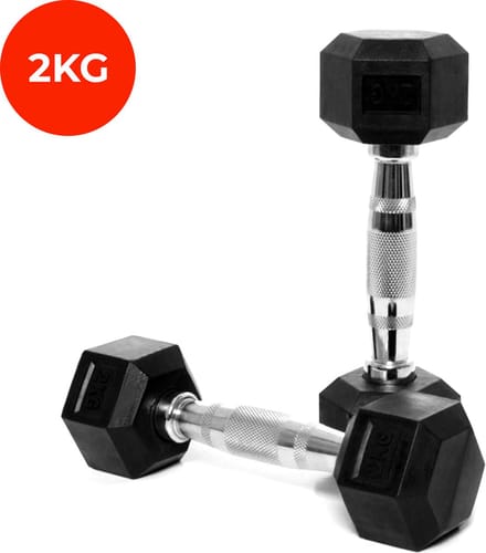 Core Power - Rubber Hex Dumbbells - 2 kg - Dumbbell set - Krachttraining - Halterset