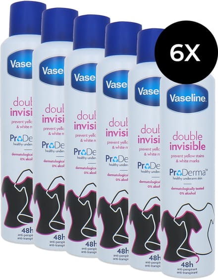 Vaseline Double Invisible Pro Derma Deodorant Spray - 6 x 250 ml