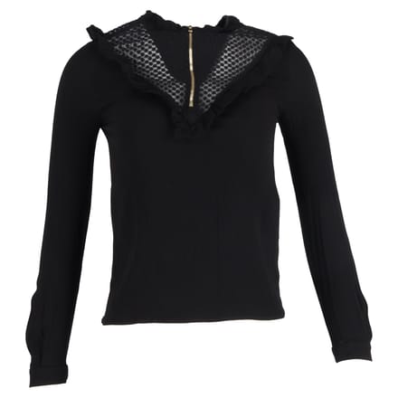 Maje blouse met ruches en ritssluiting, lange mouwen, in zwart polyester