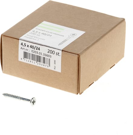 Hoenderdaal Spaanplaatschroef verzinkt platverzonken kop PZ2 deeldraad 4.5X40/24 (per 200 stuks)