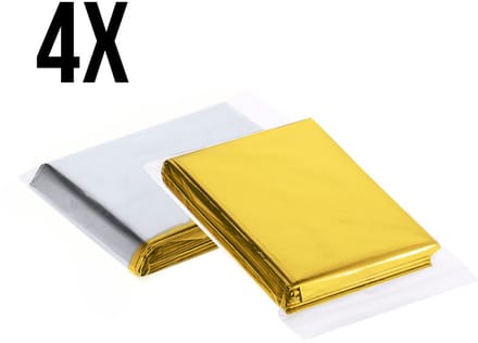 4 Stuks - Isolerende Nooddeken – Dubbelzijdig Zilver/Goud – Gealumineerd PET – Waterdicht & Compact