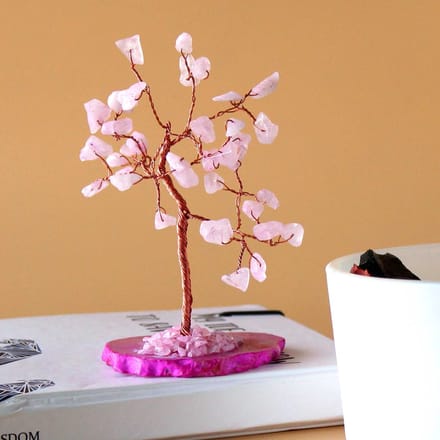 Edelsteenboom - Rozenkwarts op roze agaat basis (35 stenen)