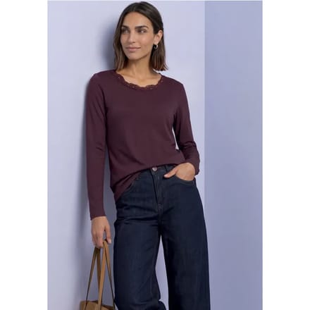 Shirt met lange mouwen, ronde hals en kant