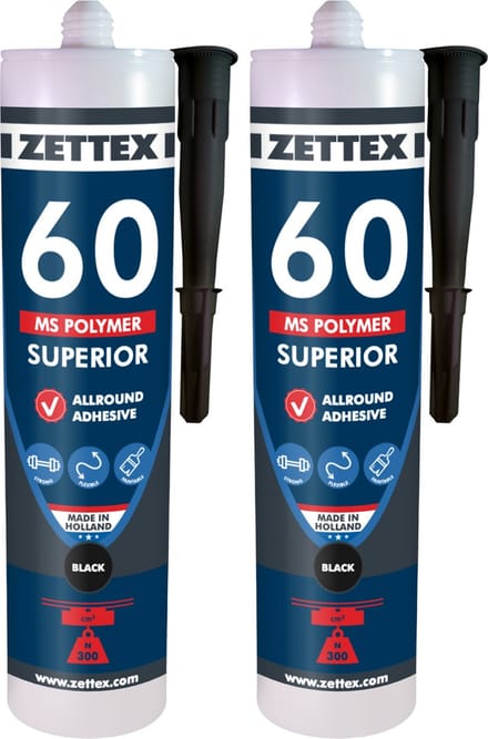 Zettex MS 60 Polymeerkit Superior - Montagekit – Lijmkit – Afdichtkit - Binnen & Buiten - 2x 290ml – Zwart