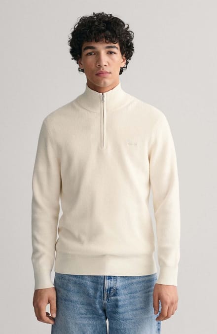 Gant Halfzip Trui Wolmix Ecru - Maat XL - Heren - Quarter zip