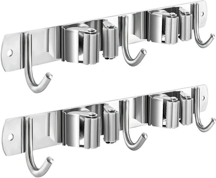 Wandmontage Mop Bezemhouder - Heavy Duty Organiser met Haken voor Efficiënte Opslag