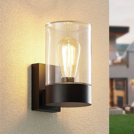 Arcchio - Wandlamp buiten - 1licht - Aluminium, glas - H: 21.3 cm - E27 - zwart, helder