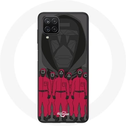Coque Samsung Galaxy A12 Squid Game Affiche masques personnages