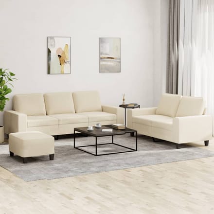 vidaXL - 3-delige - Loungeset - stof - crèmekleurig