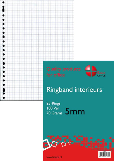 Benza - Ringbandpapier A4 - Wiskundepapier Ruit 5 mm - 23 ringen - 100 vel