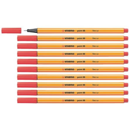 STABILO point 88 - Premium Fineliner - Fine 0,4 mm – Rood– Doos 10 stuks