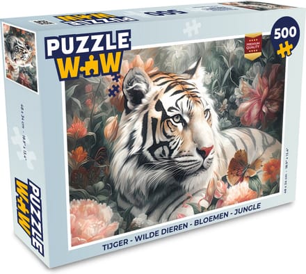 Puzzel Tijger - Wilde dieren - Bloemen - Jungle - Legpuzzel - Puzzel 500 stukjes