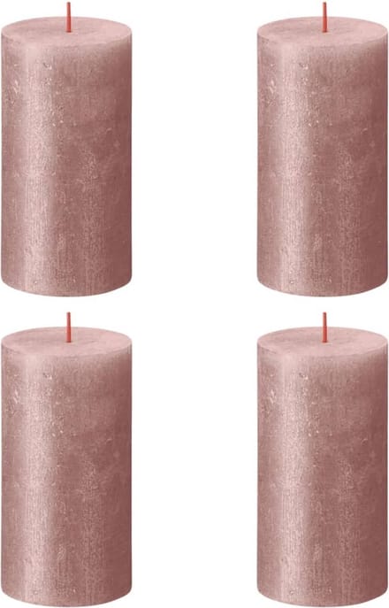 Bolsius Stompkaarsen Shimmer 4 st rustiek 130x68 mm roze