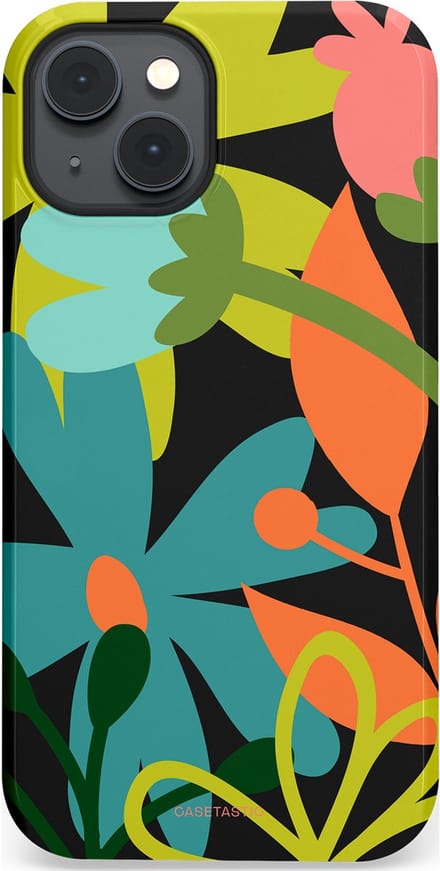 Casetastic hoesje geschikt voor Apple iPhone 14 Plus - MagSafe - Dubbellaagse bescherming - Botanisch Feest - Fashion Case - Zwart Olijfgroen Goud Petrol