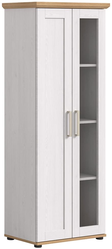 Verona vitrinekast 1 deur 1 glasdeur wit, eik decor.