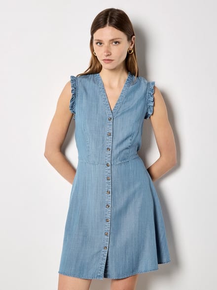 Mini-jurk met ruches en knoopsluiting