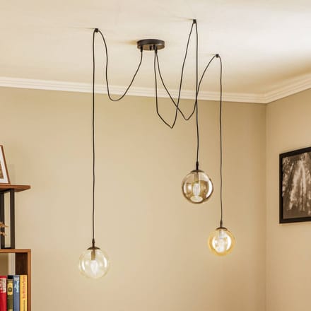 EMIBIG LIGHTING Hanglamp Glassy, 3-lamps, decentrale, grafiet/amber/helder