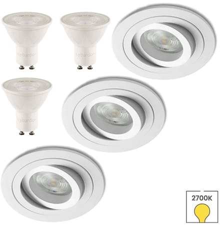 Lybardo - Inbouwspots 3-pack - Kantelbaar + LED Spot 2.4W - Warmwit Licht