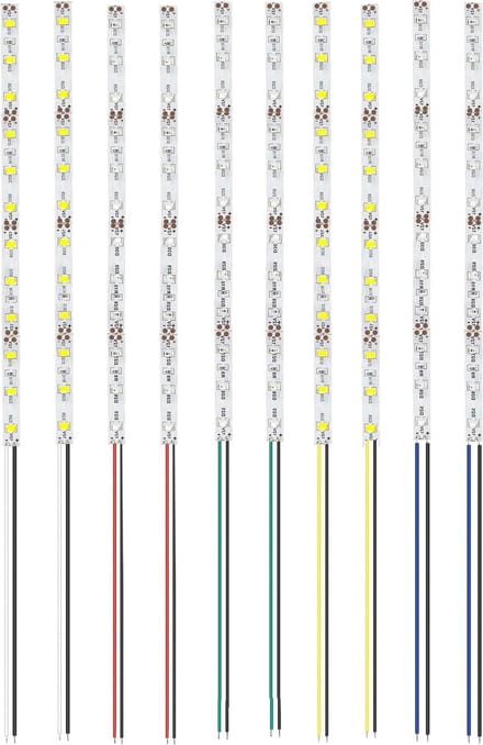 Pack van 10 pre-wired SMD LED strips 200 mm, 12-18 V, geschikt voor modelbouw in diverse kleuren