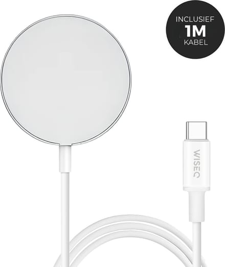 Draadloze Oplader Geschikt Voor MagSafe iPhone - Draadloze Oplader geschikt voor iPhone 17 / iPhone 16 / iPhone 15 / iPhone 14 / iPhone 13 - Wit - WiseQ