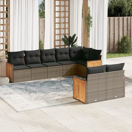 vidaXL - 8-delige - Loungeset - met - kussens - poly - rattan - grijs