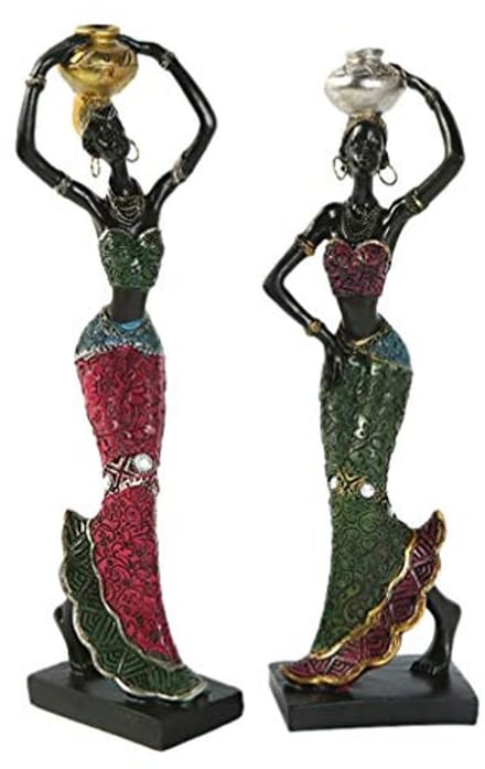 Afrikaanse Dame - Stam Figuur - Desktop Decoratie - Hars Handwerk - 2 Stuks - Gesorteerde Kleur