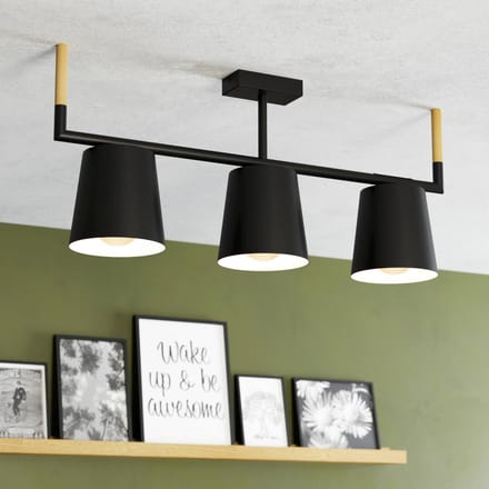 EGLO Lacey plafondlamp - E27(excl) - 78 cm - Hout|Staal - Zwart|Bruin
