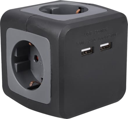 Q-Link stekkerdoos – 4–voudig – Powercube – randaarde – 2 x USB – 3 x 1.5 mm² – 1.5 m – zwart – grijs