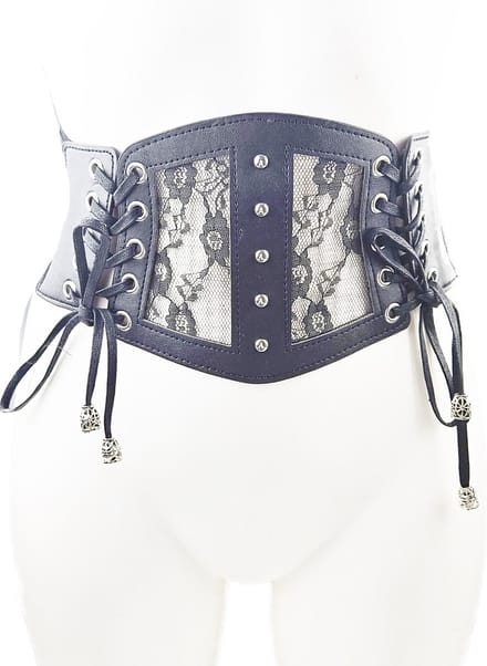 BamBella ® - Riem Mode Body Gothic Got zwart nepleer met vetersluiting Verstelbaar