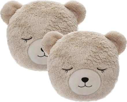 Atmosphera Dieren sierkussen - 2x - kinderkamer - beer - beige - 27 cm - polyester
