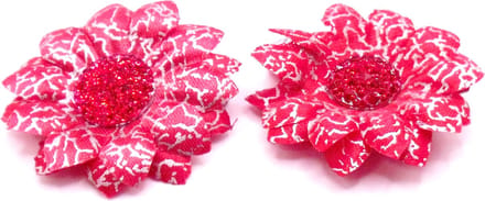 2 roosjes klein met duckklem rood-grijs met diamant