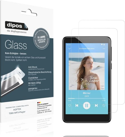 dipos – 2x Pantserfolie geschikt voor AGPTEK T08X MP3-Player | 9H Screenprotector