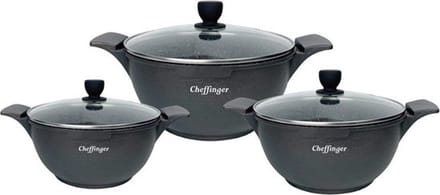 Cheffinger Pannenset - Crocodile Line - 6-delig - 20, 24 & 28cm - Zwart