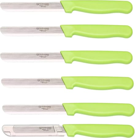 Solingen Allround tafelmes – microkartel – brede smeerkant – RVS – 21,5 cm – groen – set van 6