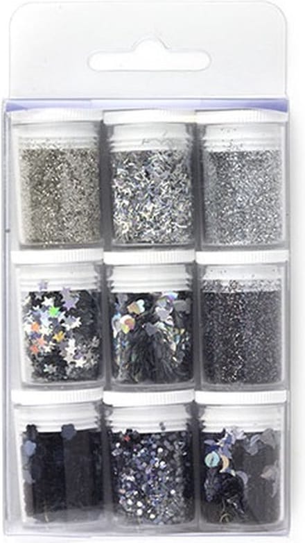 Glitter Assorti Set - 9x Zilver