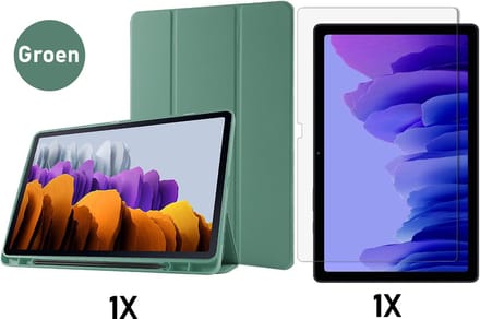 Casemania Hoes Geschikt voor Samsung Galaxy Tab S8 Plus - S7 FE & Tab S7 Plus Donker Groen & Glazen Screenprotector - Tri Fold Tablet Case - Smart Cover