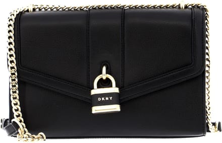 DKNY Leren Schoudertas Ella Shoulder Bag with Flap Blk / Gold Zwart