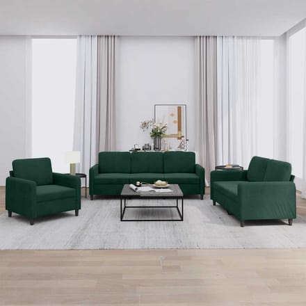 vidaXL - 3-delige - Loungeset - fluweel - donkergroen