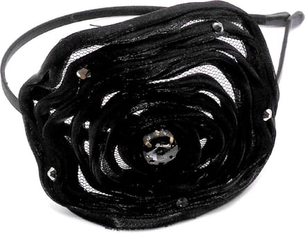 Diadeem met bloem+diamanten zwart