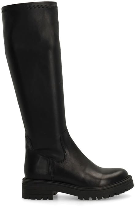 Manfield - Dames - Zwarte hoge leren stretch laarzen - Maat 42