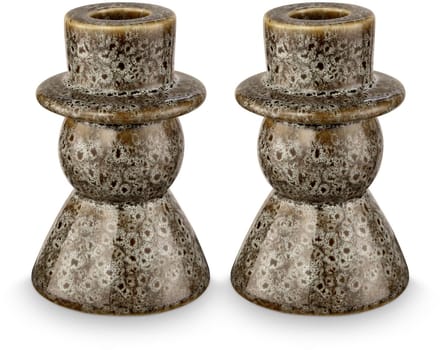 vtwonen - Set van 2 - Kandelaren - Keramiek - Groen - 7.8x12cm