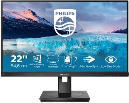 Philips 222S1AE LCD-monitor Energielabel E (A - G) 54.6 cm (21.5 inch) 1920 x 1080 Pixel 16:9 4 ms DisplayPort, HDMI, VGA IPS LCD