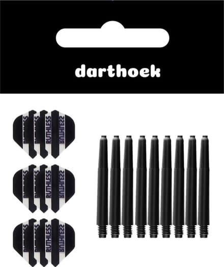 Darthoek | Flights | Ruthless | Zwart | 3 Sets | (9 stuks) | Medium shafts | 3 Sets | (9 stuks) | + 1 Set Darthoek flights