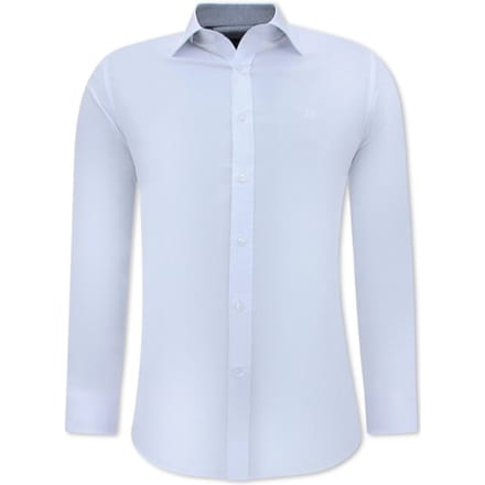 Wit Overhemd Heren - Witte Blouse Heren - Nette Overhemden Voor Mannen - Slim Fit Blouse Stretch - Wit
