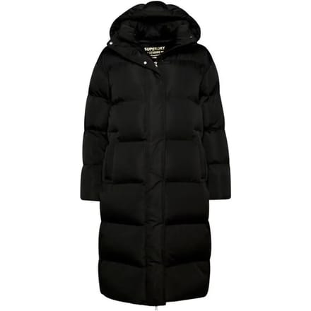 Superdry Longline Hooded Puffer Coat Dames Jas - Black - Maat L