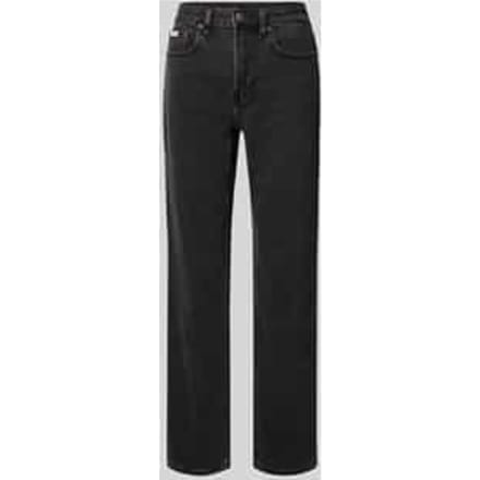 Straight fit jeans van katoenmix met logopatch