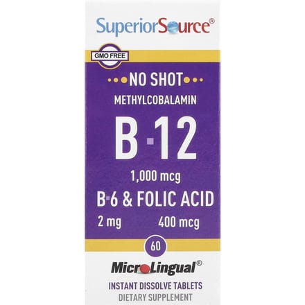 Methylcobalamine B-12, B-6 en Foliumzuur, Microlingual® Snel Oplossende Tabletten, 60 Tabletten