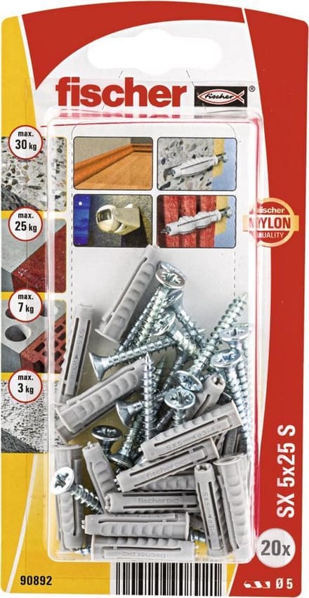 Fischer SX 5x25 S nylon pluggen en schroeven (25 stuks)