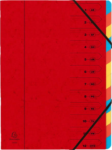 Exacompta 8x Sorteermap met vaste rug en elastosluiting - 12 indelingen - Rood - 54125E