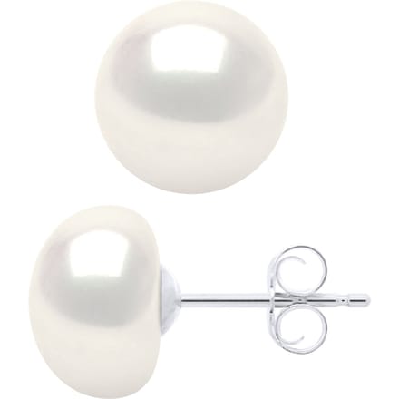 Oorbellen Wit Goud - Echte Gecultiveerde Zoetwaterparels Knop 9-10 mm